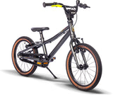 PUKY Barncykel ultralätt - 16" - 4 år - Flowmatic 2-växeln har en robust svart ram och bruna däck med distinkt märke. Den är utrustad med V-broms handbromsar, en bekväm sits och ett stödställ, vilket gör den idealisk för unga förare.