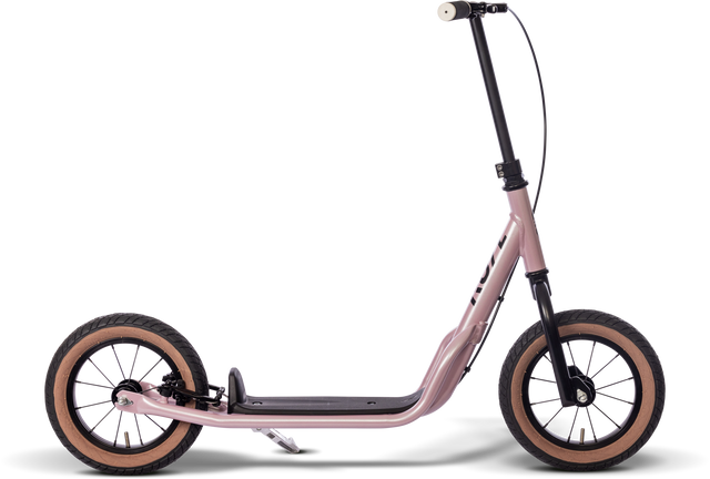 Vi presenterar PUKY Sparkcykel R 07 L: en minimalistisk rosa skoter med lågdäcksdesign, stora svarta däck med bruna fälgar och ett svart styre. Den är vackert balanserad och kommer med ett stöd för bekvämlighet.